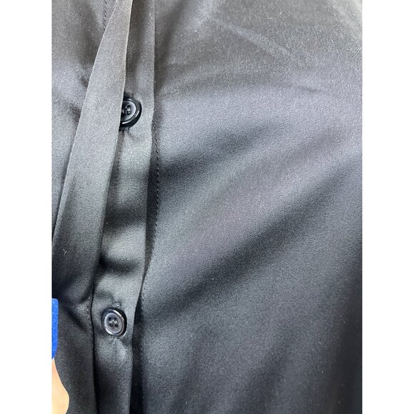 Cien Women's Satin Black Top Button Up Long Sleeve Blouse Shirt Sz M - NWT - Picture 7 of 9